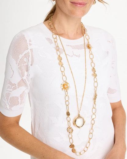 Chico's | Flower Long Single-Strand Necklace/ Gold