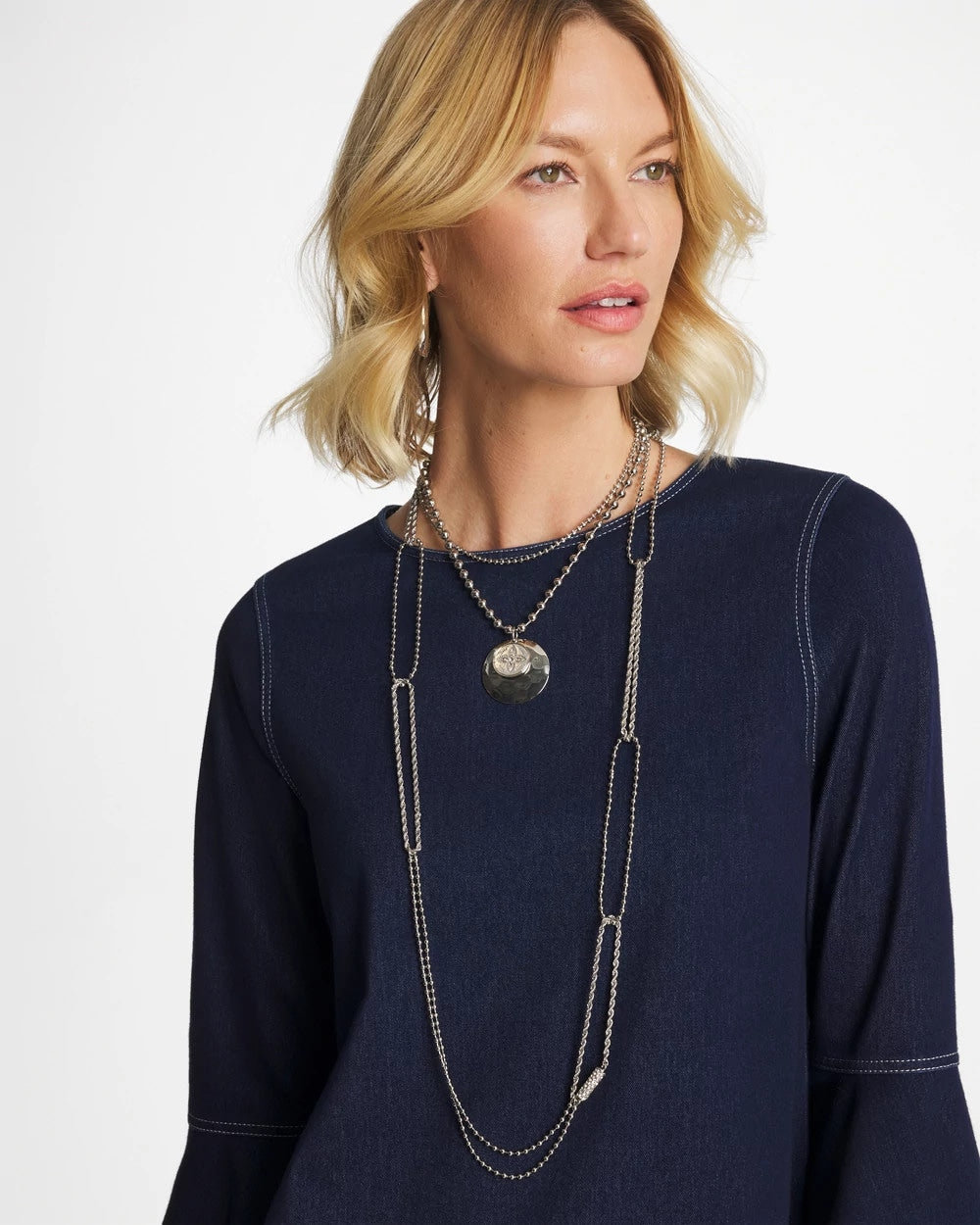 Chico's | Long Silver Ball Chain Single Strand/ Silver