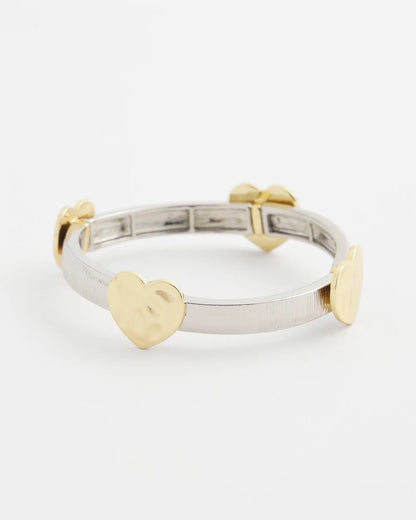 Chico's | Mixed Metal Heart Stretch Bracelet/ Mixed Metals