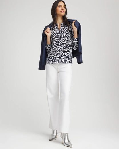 Chico's | Zebra Waves Crinkle Top/ Passport Blue