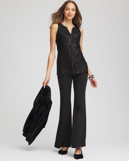 Chico's | Sequin Beaded Notch Neck Tank/ Black