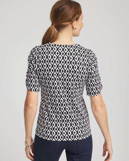 Chico's | Printed Pima Elbow Sleeve Tee/ Black