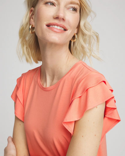 Chico's | Touch of Cool™ Flutter Sleeve Tee/ Sunset Peach