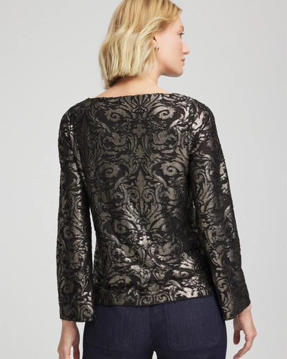 Chico's | Art Deco Burnout Jacquard Top/ Black
