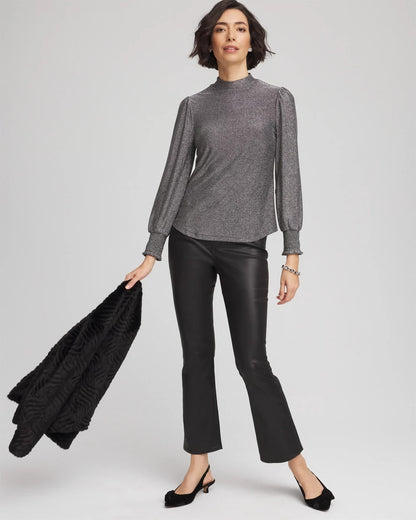 Chico's | Sparkle Smocked Top/ Silver Glitter