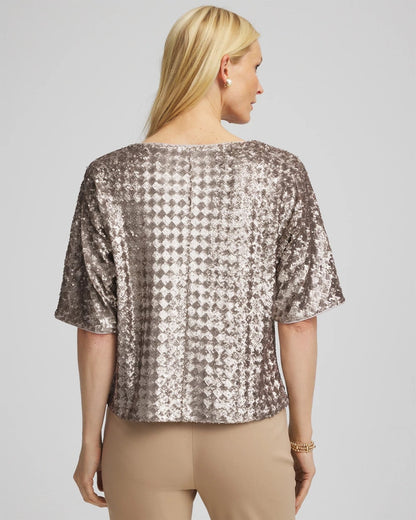 Chico's | Art Deco Dolman Sequins Tee/ Gold