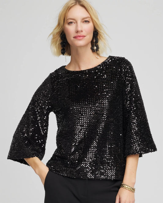 Chico's | Sparkling Sequin Party Tee/ Black