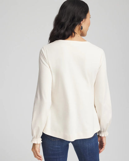 Chico's | Embellished Long-sleeve Top/ English Cream