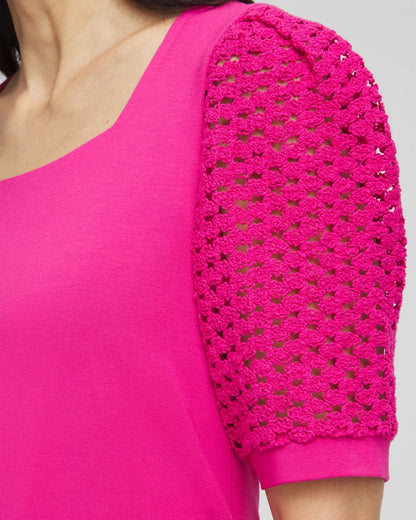 Chico's | Touch of Cool™ Crochet Lace Square-Neck Tee/ Crushed Berries