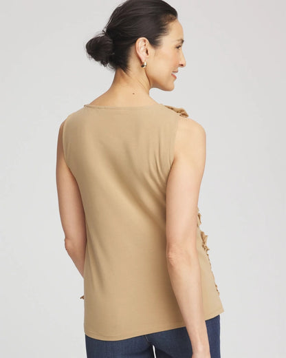 Chico's | Sleeveless Ruffle-Appliqué Tank Top/ Cafe Aroma