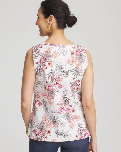 Chico's | Floral Sleeveless V-Neck Tank/ Alabaster
