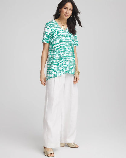 Chico's | Tropical Short Sleeve Forward-Seam Tee/ Eden Green