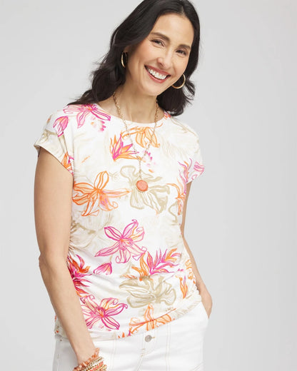 Chico's | Touch of Cool™ Tropical Floral Dolman Tee/ Alabaster