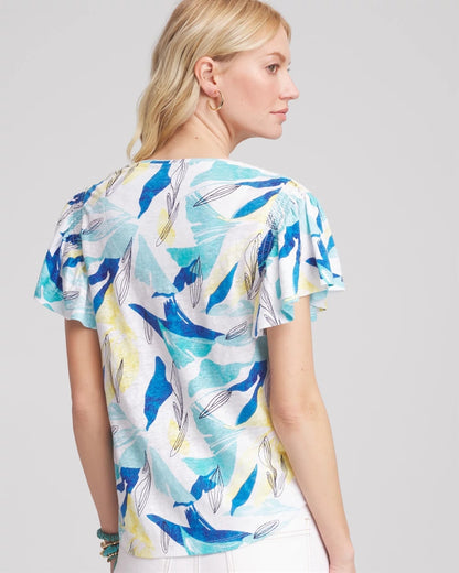 Chico's | Linen Smocked Flutter-Sleeved Tee/ Alabaster