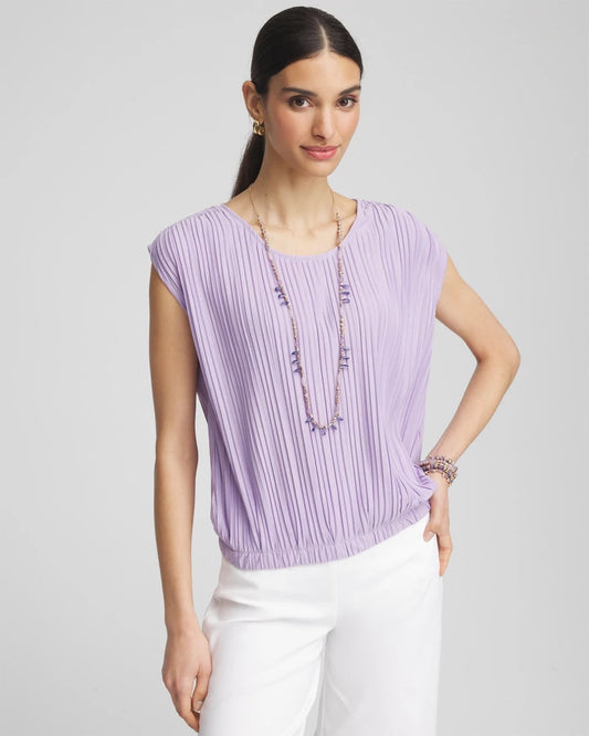 Chico's | Pleated Bubble-Hem Tee/ Gentle Lavender