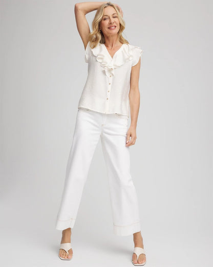Chico's | Crepe Ruffle-Trim Blouse/ Ecru