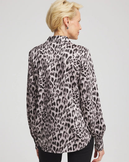 Chico's | Faux Silk Snowy Animal Shirt/ Dove Gray