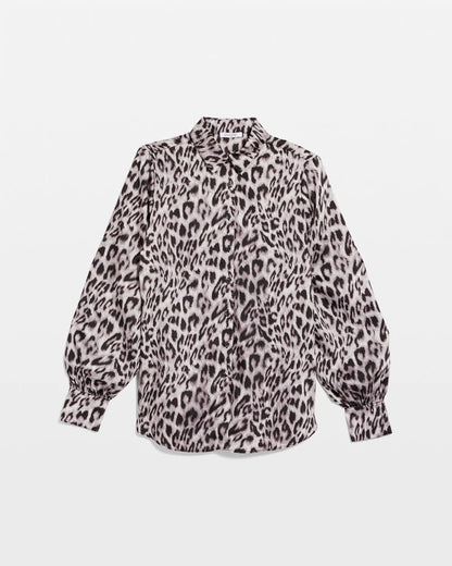 Chico's | Faux Silk Snowy Animal Shirt/ Dove Gray