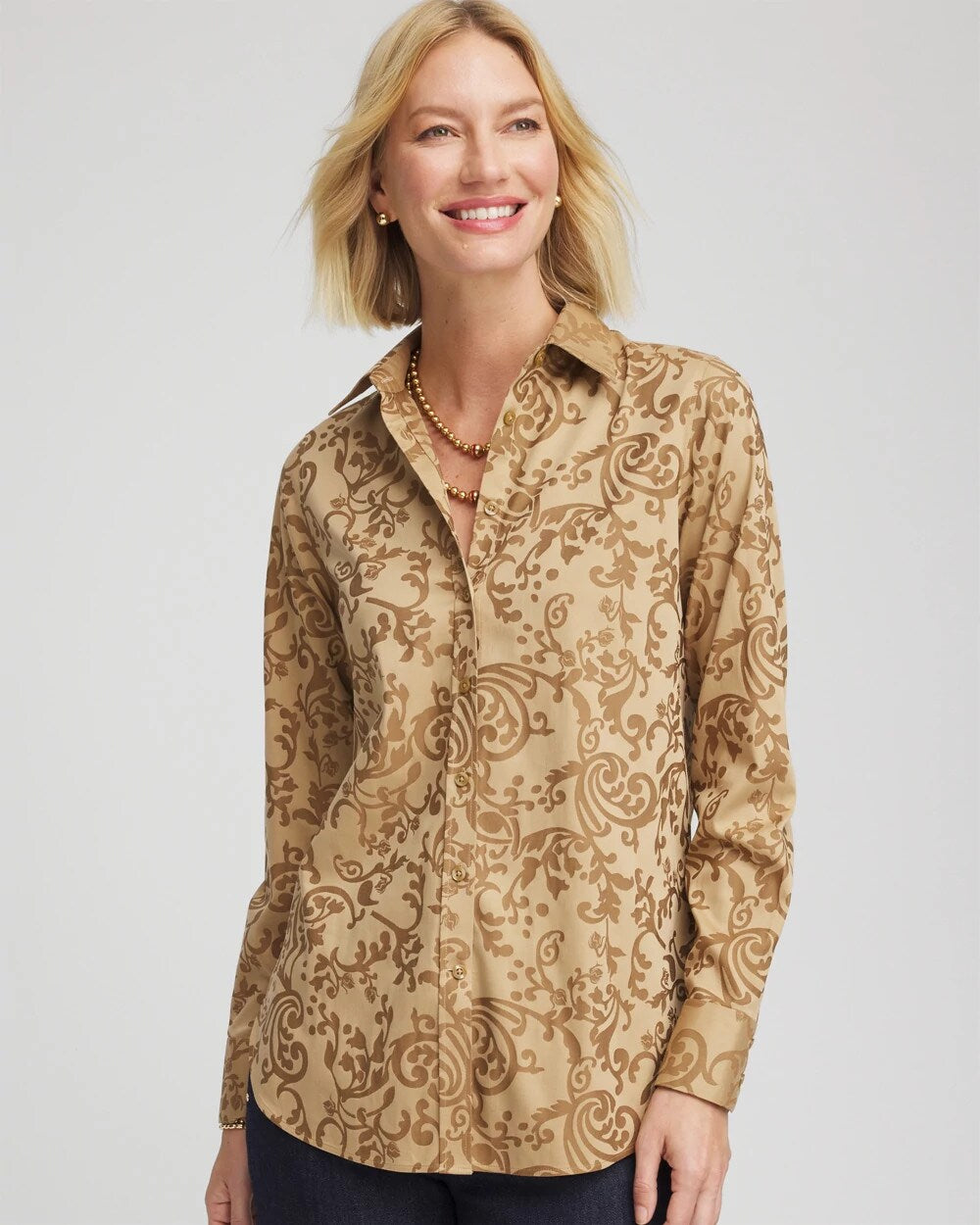 Chico's | No Iron™ Jacquard Scrolls  Shirt/ Gold
