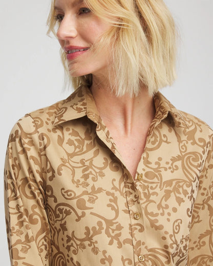 Chico's | No Iron™ Jacquard Scrolls  Shirt/ Gold