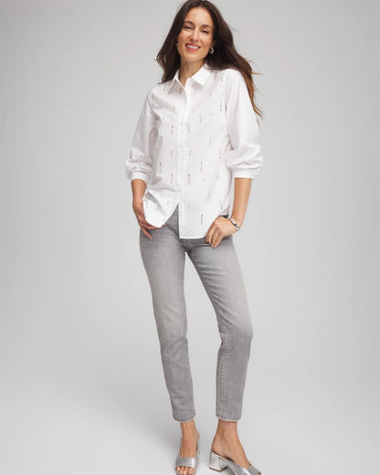 Chico's | Jeweled Poplin Shirt/ Alabaster