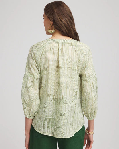 Chico's | Lurex Stripe Cotton Blouse/ Salted Lime