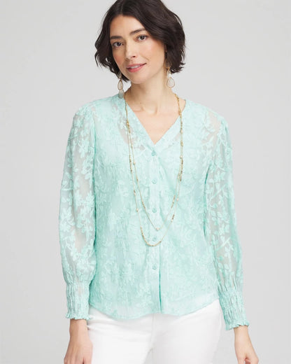Chico's | Floral Soutache V-Neck Blouse/ Teal Waters