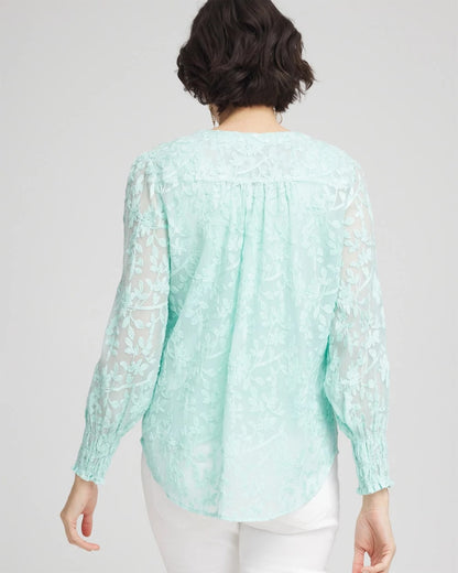 Chico's | Floral Soutache V-Neck Blouse/ Teal Waters