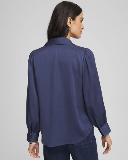 Chico's | Puff Sleeve Satin Blouse/ Indigo Sky