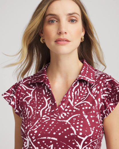 Chico's | Zenergy® UPF Printed Polo Top/ Russet Red