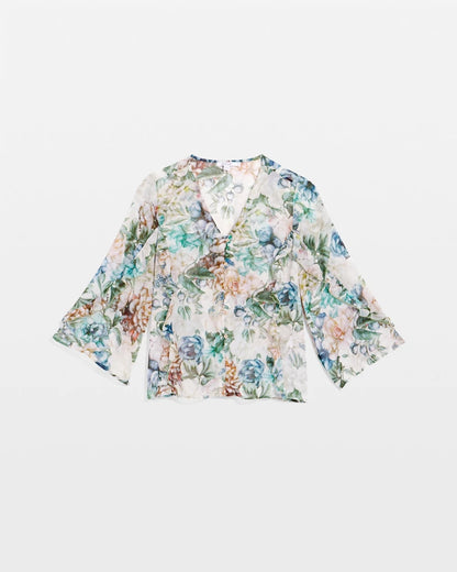 Chico's | Georgette Ruffled V-Neck Blouse/ Rose Smoke