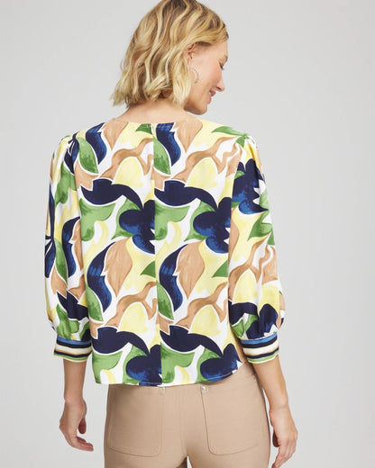Chico's | Mod Blooms Matte Satin Pullover/ Panna Cotta
