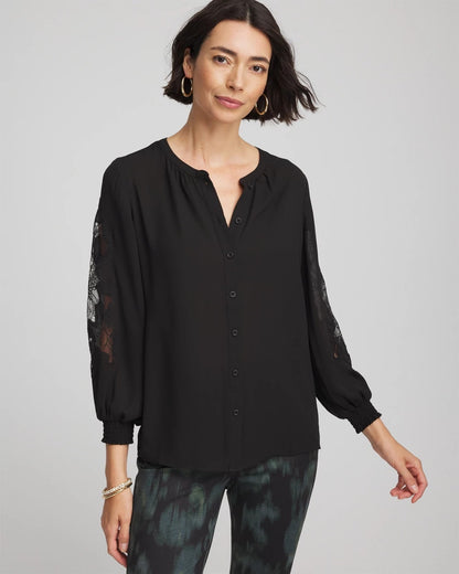 Chico's | Crepe Banded Collar Blouse/ Black