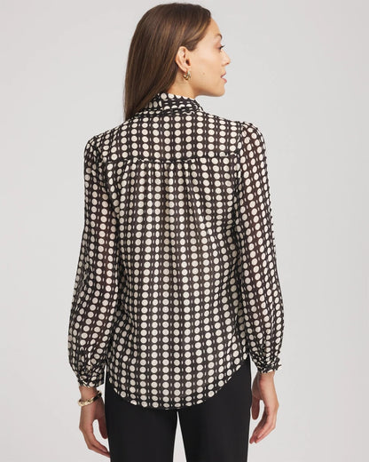 Chico's | Clip-Dot Tie-Front Blouse/ Black