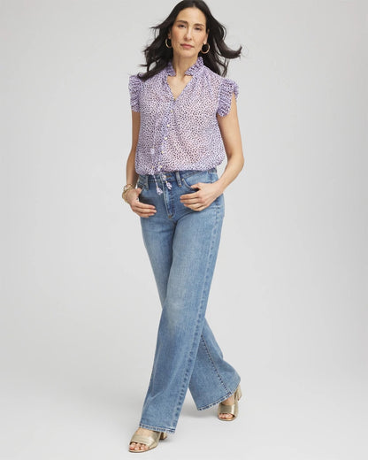 Chico's | Cheetah Print Ruffle-Collar Blouse/ Violet Aura