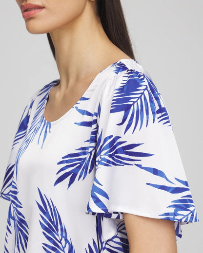Chico's | Flutter Sleeve Satin Top/ Blue Casa