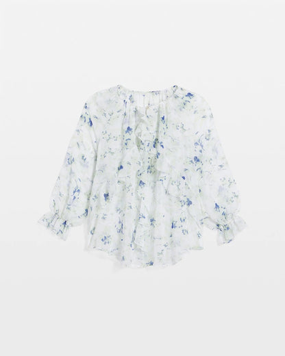 Chico's | Georgette Sheer Ruffle Blouse/ Blue Pearl