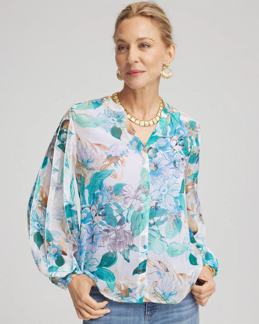 Chico's | Georgette Billow Sleeved Blouse/ Paradiso Blue