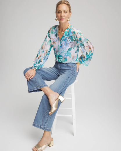 Chico's | Georgette Billow Sleeved Blouse/ Paradiso Blue