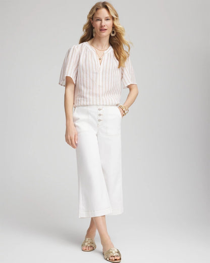 Chico's | Striped Linen Popover Shirt/ Sycamore