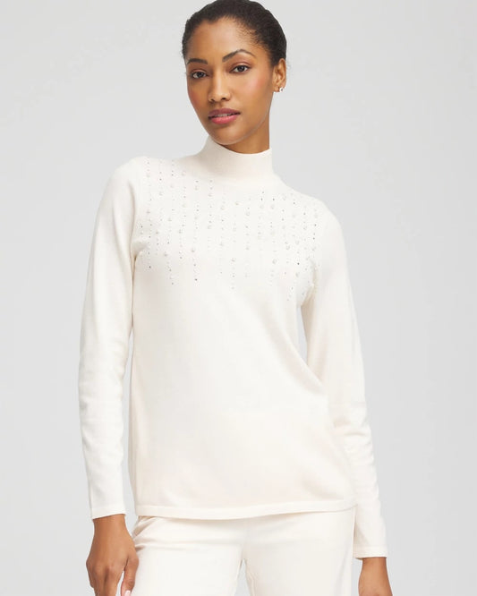 Chico's | Ella Embellished Mockneck Sweater/ English Cream