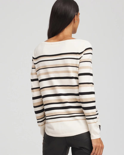 Chico's | Ella Stripe Boatneck Sweater/ English Cream