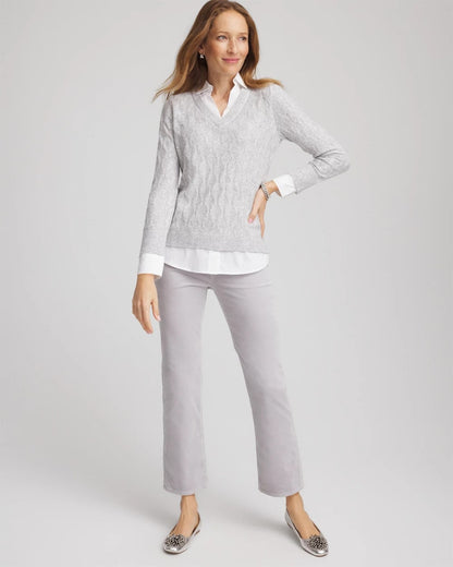 Chico's | Classic Built-In Shirt Knit Sweater/ Classic Gray