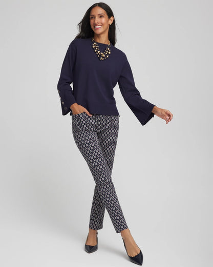 Chico's | Button Sleeve Crewneck Pullover/ Passport Blue