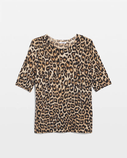 Chico's | Cashmere Animal Elbow-Sleeve Pullover/ Camel