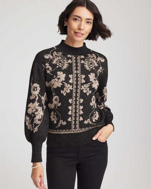 Chico's | Bryne Jacquard Mockneck Pullover/ Black