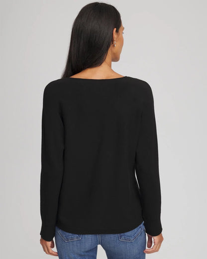 Chico's | Floral Embellished Dolman V-Neck Pullover/ Black