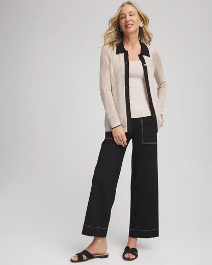 Chico's | Pointelle Polo Cardigan/ Smokey Taupe