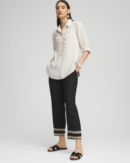 Chico's | Linen Elastic Waist Cropped Pants/ Black