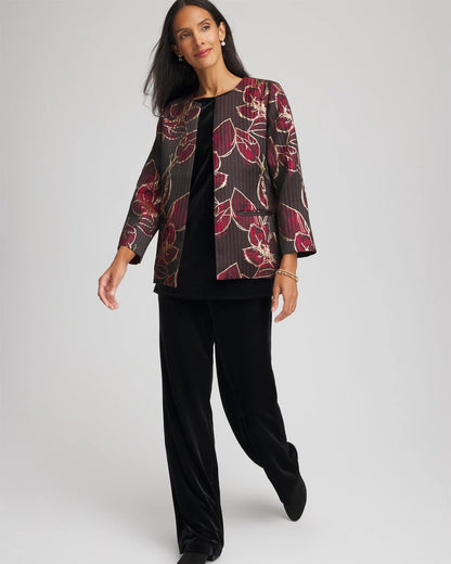 Chico's | Travelers™ Collection Jacquard Foiled Floral Jacket/ Red